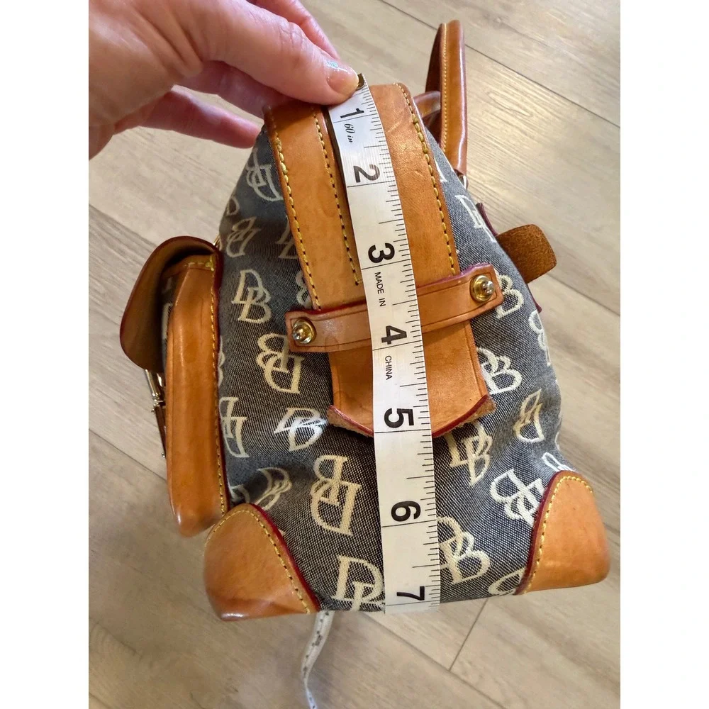 Dooney & Bourke Monogram Leather Satchel Handbag GrayTan Latch Pockets Vintage